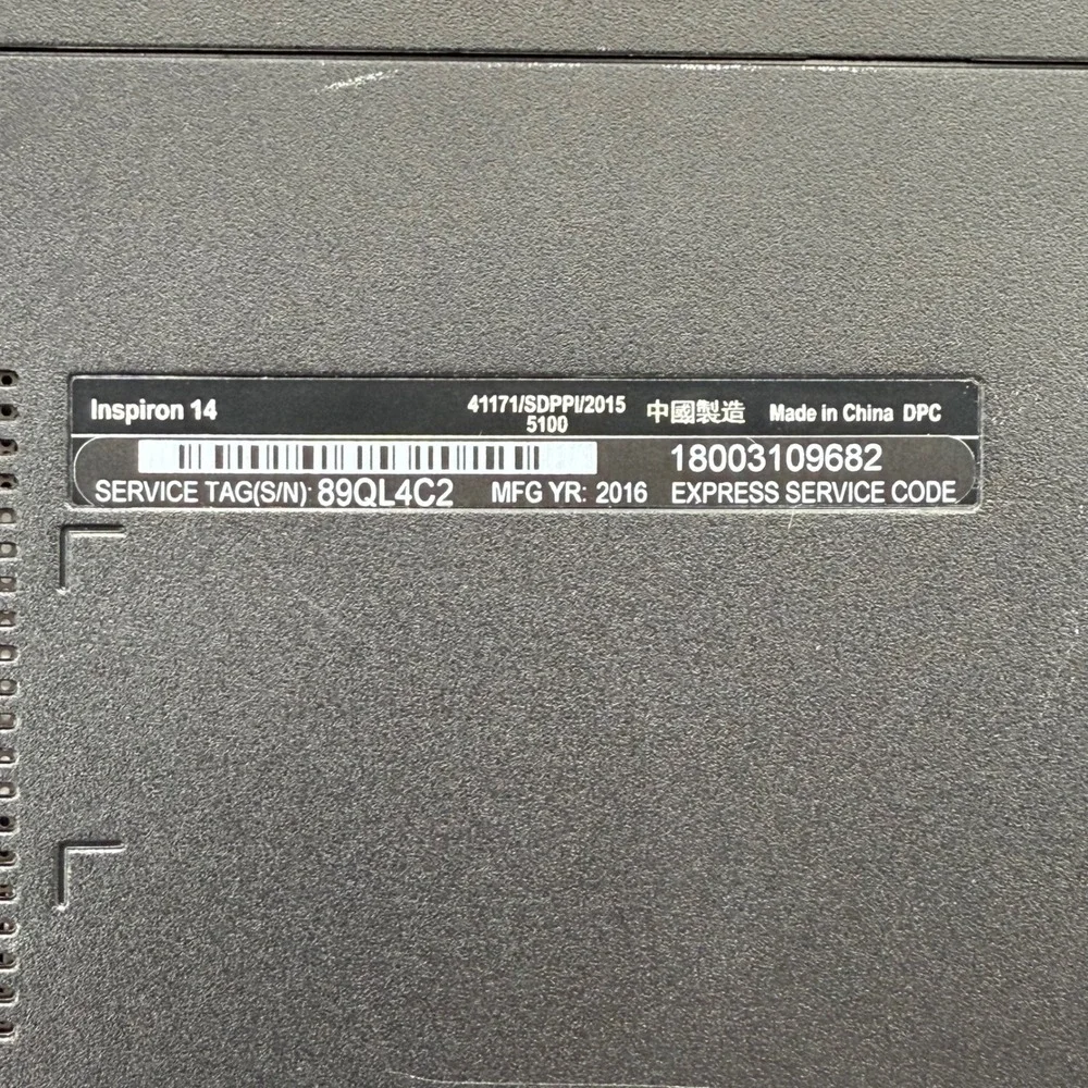 Dell Inspiron 14 Laptop For Parts Only 89QL4C2 | P60G Model | No Power‎ | AS-Is